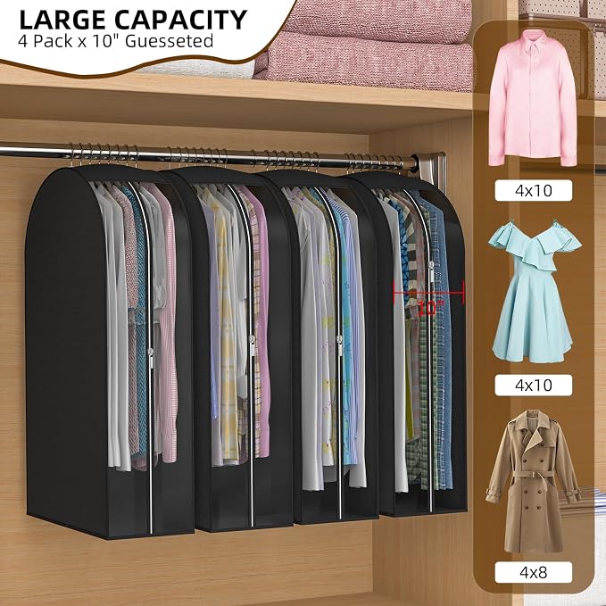 Black Garment Bags for Hanging Clothes, 4-Pack, 43" - Image 3