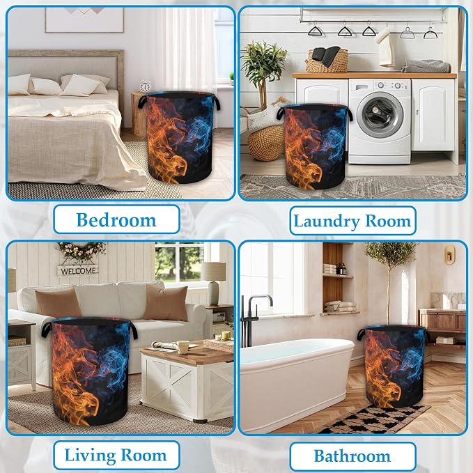 Red Blue Fire Laundry Basket Collapsible Laundry Hamper, Oxford Cloth Storage Bin for Room/Bathroom/Bedroom/Dormitories 16" X 20.8" - Image 6