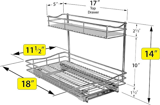 LYNK PROFESSIONAL® Pull Out Under Sink Kitchen Cabinet Organizer - 11.5 in. x 18 inch deep Drawer - Sliding Shelf Organizer for Cabinets and Undersink Storage Shelves - Lifetime Ltd. Warranty – Chrome - Image 5