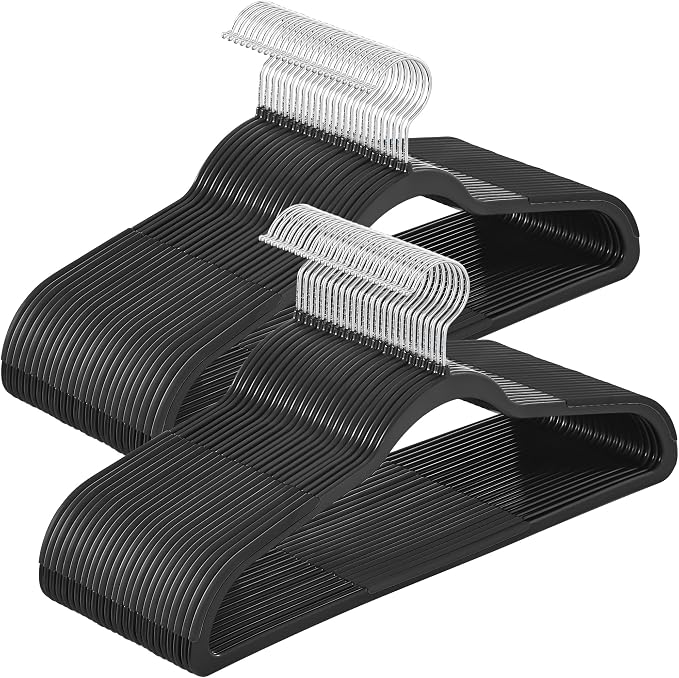 SONGMICS Plastic Clothes Hangers, Pack of 50, Space-Saving | 0.2 Inches Thick, 17.7 Inches Wide, 360° Swivel Hook, Black, BREANNA Collection UCRP50B by Unknown