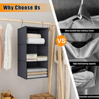 Hanging Closet Organizer 3-Shelf, Oxford Fabric Wardrobe Storage, Dark Gray | Easy-mount foldable design holds clothes, handbags, shoes & accessories; washable Oxford fabric, sturdy and space-saving. - Image 8