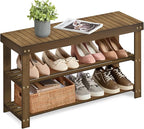 SONGMICS Shoe Rack Bench, 3-Tier Bamboo Entryway Bench, 35.4 Inches Width | Shoe Storage Organizer, Holds Up to 286.6 lb, Yellow Brown, BAMBOU Collection ULBS090K01 by Unknown
