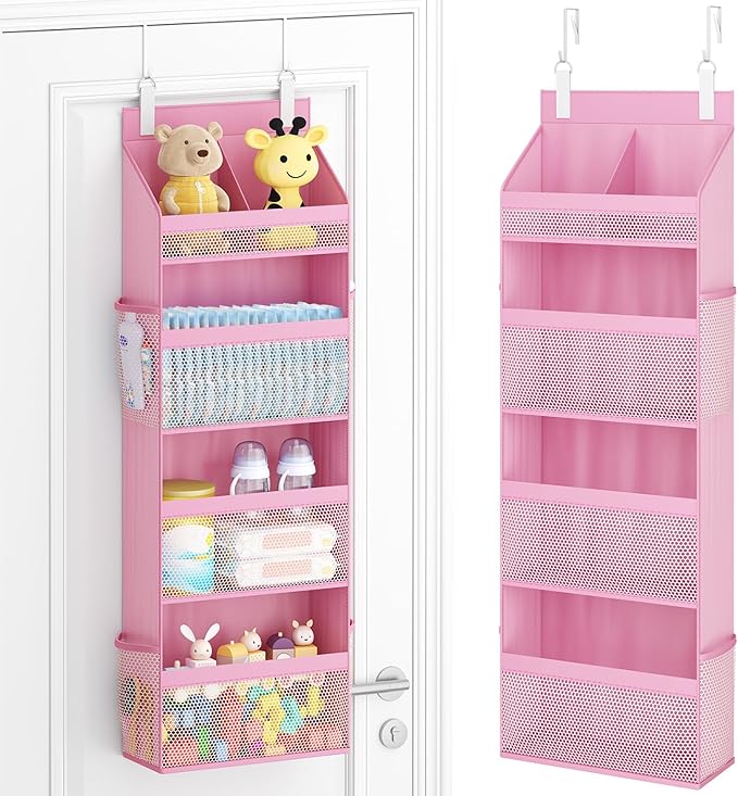 Lifewit 4 Tier Over the Door Organizer, Diaper Hanging Storage, Pink by Lifewit