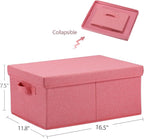 HOONEX Linen Foldable Storage Bins with Lids, 2 Pack, Storage Boxes with Carrying Handles and Sturdy Heavy Cardboard, 16.5" L x 11.8" W x 7.5" H for Shoes, Books, Clothes, Nursery, Pink - Image 6
