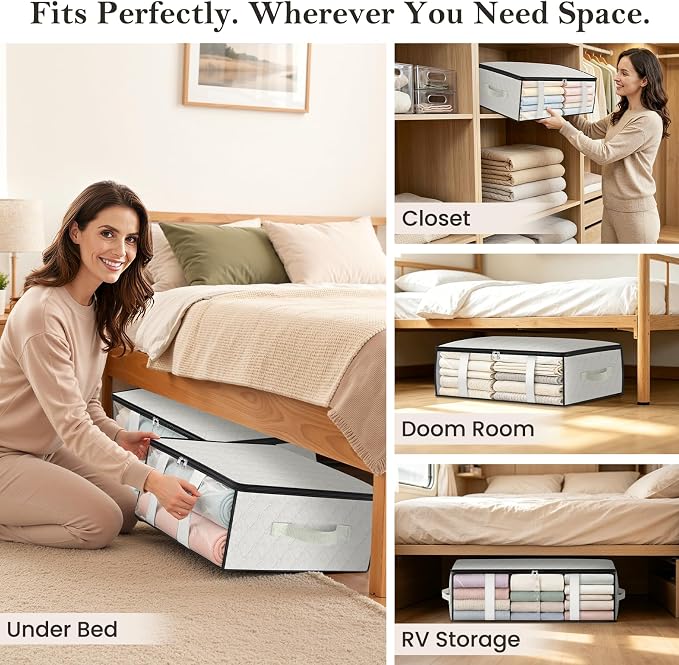 StorageRight Under Bed Storage Bags, 2 Pack, 40L, White | Breathable Non-Woven Fabric with a Clear Window and Zippered Top for Clothes, Comforters, Blankets and Seasonal Storage - Image 6