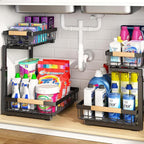 PXRACK Under Sink Organizer, Adjustable Height, 2 Tier Pull Out Under Cabinet Organizer, Slide Out Thickened Metal Under Sink Storage for Kitchen Bathroom Laundry Pantry Cabinet, Black, Small-2-Pack - Image 9