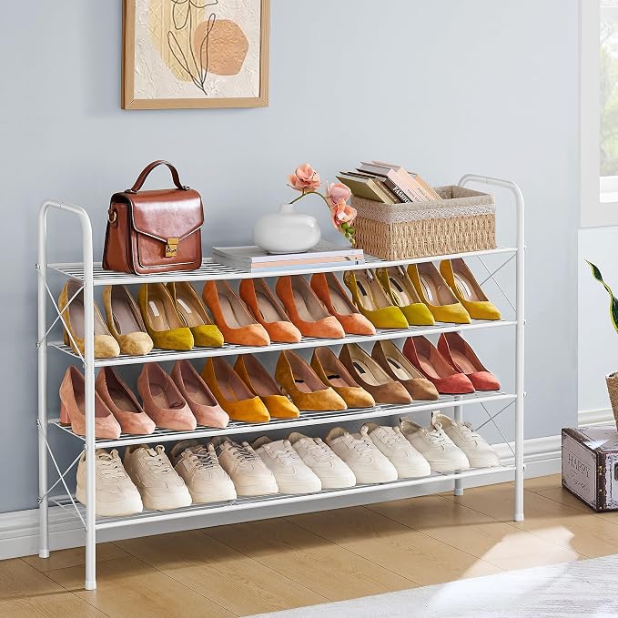 Hoctieon 4 Tier Mesh Style Shoe Rack, Entryway Shoe Shelf, Shoe Storage Organizer, Shoe Rack for Closet, Space Save for Bathroom, Garage, Hallway, Bedroom, Living Room, White - Image 4