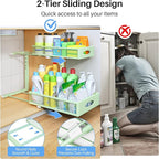 Under Sink Organizer, 2 Tier Pull Out Under Cabinet Organizer Shelf with Pad for Framed Cabinets, Metal Slide Out Under Sink Storage, Mesh Sliding Drawers for Kitchen Bathroom Laundry(Green, 1 Pack) - Image 4