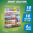 HIBAG 10 Gallon Large Storage Bags, 18” x 20” Resealable Clear Bags with Handle, Extra Large XL Heavy Duty for Clothes Pillow Travel Moving, Pack of 10 - Image 2