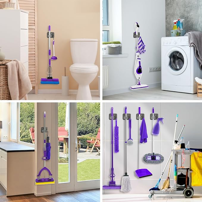 Broom Holder Wall Mount Rack, 304 Stainless Steel Mop and Tool Organizer - Image 6