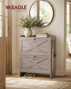 VASAGLE Narrow Shoe Storage Cabinet Organizer with 2 Flip Drawers | Freestanding Shoe Rack, Fits 14 to 16 Pairs, for Entryway, Farmhouse Style, Washed Gray, HAINS Collection UHSC203GD01S - Image 3