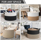 INDRESSME 115L Extra Large Woven Rope Blanket Basket Living Room WhiteBlack - Image 4