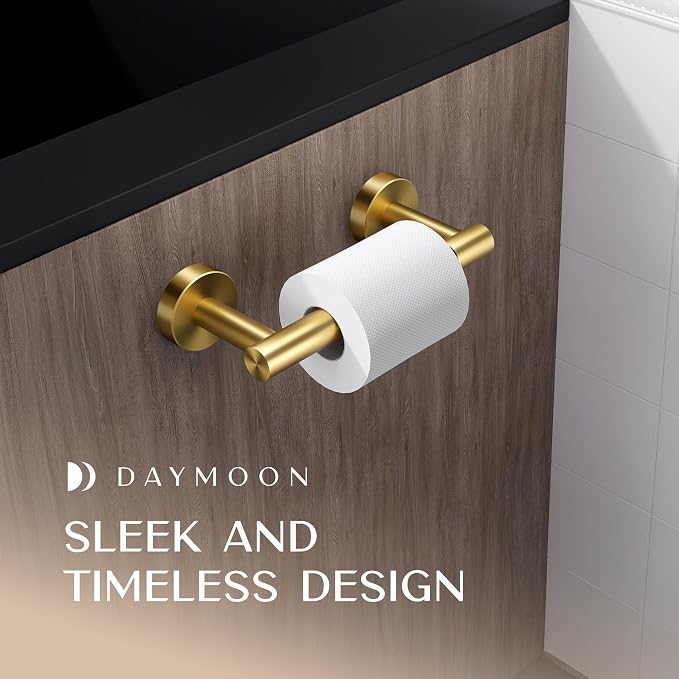 Day Moon™ - Toilet Paper Holder - Modern Roll Holder for Bathroom - 2 Pack - Wall Mount, Gold - Image 3