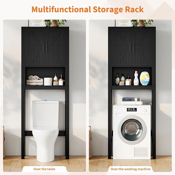 GarveeTech Over the Toilet Cabinet, Double Door Bathroom Storage Organizer, Toilet Rack with Open Storage Shelf, FreeStanding Toilet Shelf Space Saver, for Bathroom, Restroom, Laundry - Image 8
