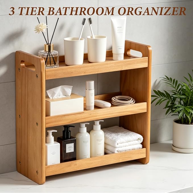 Bathroom Counter Organizer, 3 Tier Bathroom Countertop Organizer, Bathroom Counter Shelf, Wooden Makeup Organizers Countertop, Bathroom Vanity Organizers and Storage for Bedroom, Gifts - Image 7