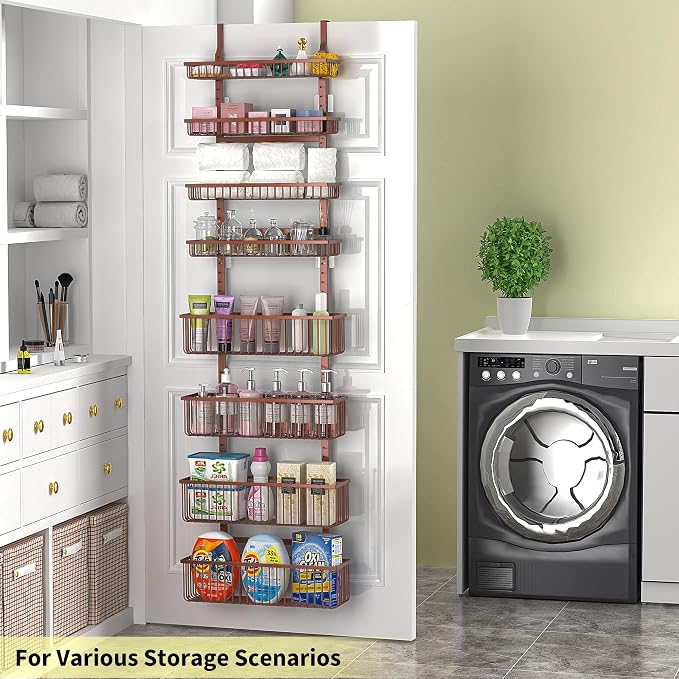 Moforoco Over The Door Pantry Organizer, Pantry Door Organizer Shelves, Kitchen Organizers and Storage, Hanging Basket Wall Spice Rack Seasoning Shelves, Laundry Room Bathroom accessories（Brown ） - Image 3
