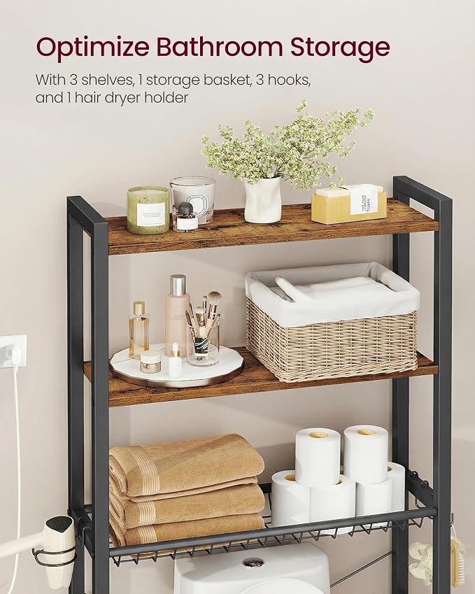 VASAGLE 3-Tier Over the Toilet Storage, Adjustable Shelves, Basket, 63''H - Image 4