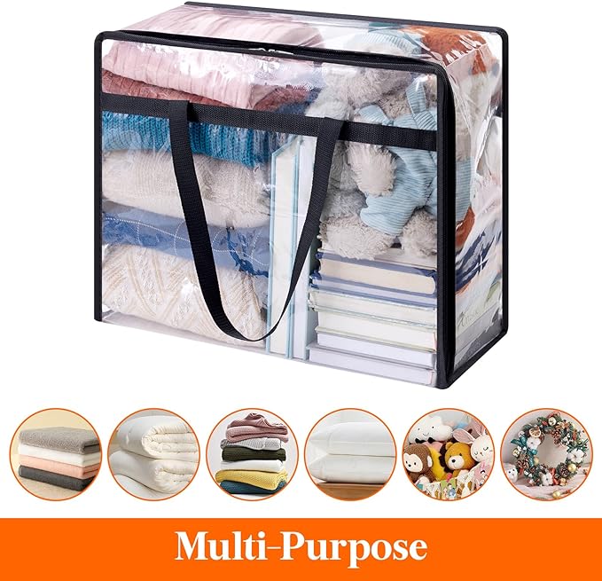 Lifewit 45L Clear Clothes Storage Bags,Plastic Foldable Blanket Storage Bag | 16 Pack Vinyl Foldable Moving Bags with Zipper, Closet Organizers and Storage Containers for Bedding, Duvet, Comforter - Image 4