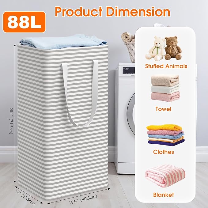 3-Pack Laundry Basket, Collapsible Laundry Hampers, 88L, Gray - Image 2