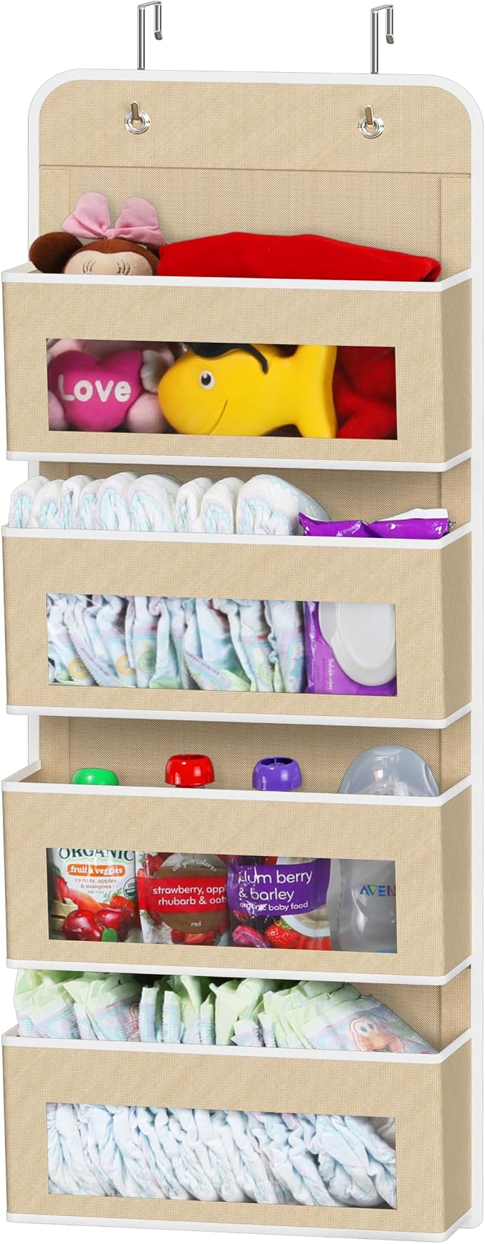 Simple Houseware 4 Clear Window Pocket Over Door Hanging Organizer, Beige by SimpleHouseware