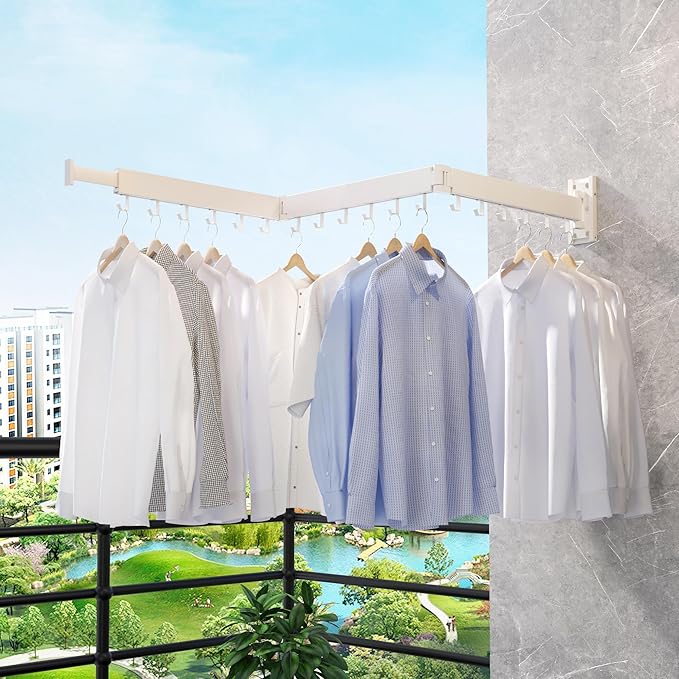 ZdwCyl Clothes Drying Rack,Laundry Space Saver Wall Mounted,Retractable,Collapsible(Tri-Fold), White Color Rack Clothing - Image 3