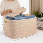 Large 75L Woven Laundry Basket, Collapsible Cotton Rope Storage Hamper for Blankets, Toys, Dirty Clothes, Rectangle Nursery Basket for Living Room, Bedroom, Baby Room - Brown - Image 2