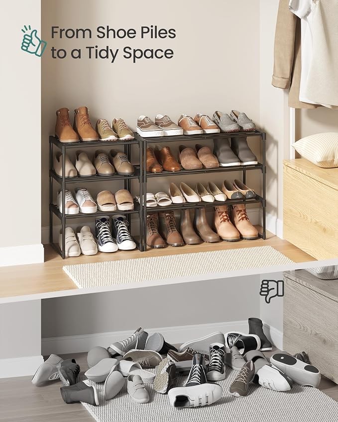 SONGMICS Shoe Rack, 3-Tier Shoe Organizer, Metal Storage Shelf | for Entryway, Upright or Upside Down, for 4-8 Pairs, Stackable, 11.8 x 16.7 x 21.5 Inches, Black ULSA003B01 - Image 9