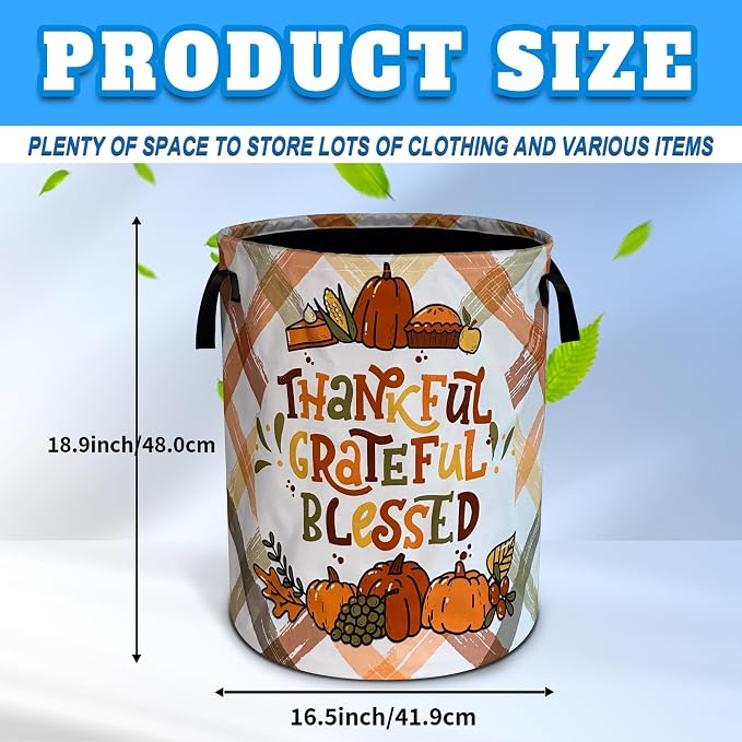 Thankful Grateful Blessed Laundry Basket Oxford Cloth Laundry Hamper With Handle Foldable Portable Clothes Storage Basket 18.9 X 16.5 Inch Storage Bag For Laundry Room/Bathroom/Bedroom/Dormitories - Image 2