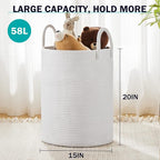 Woven Rope Laundry Hamper Basket by YOUDENOVA, 58L Tall Laundry Basket, Baby Nursery Hamper for Blanket Storage, Clothes Hamper for Laundry in Bedroom-Large-Pure White - Image 3