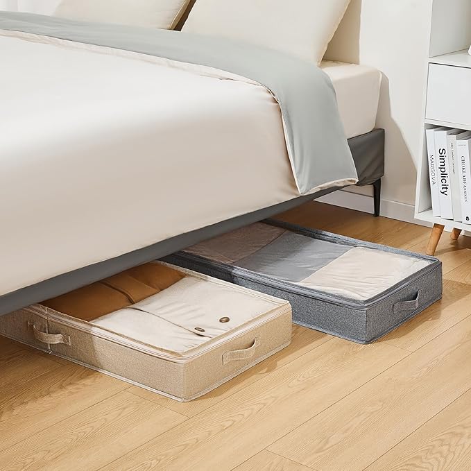 Berdeng 3 Pack Under Bed Storage Containers, Low Profile Underbed Shoes and Clothes Storage Organizer with Sturdy Sidewalls/Bottom, Large Dorm Storage Bins,33 * 17 * 4.5 inches,45L - Image 6