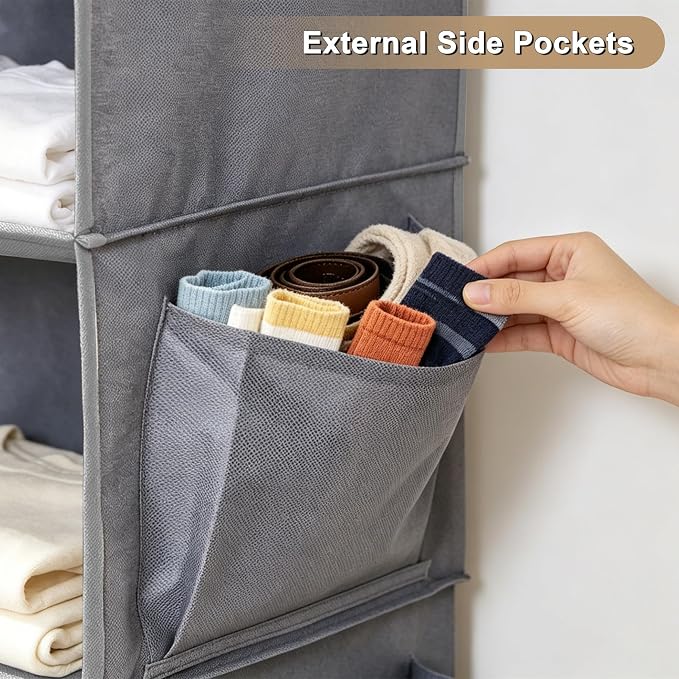 Foldable Hanging Closet Organizer, 5-Shelf Hanging Shelves with Side Pockets, Space Saving Storage for Clothes and Accessories - Image 5