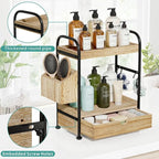 2-Tier Bathroom Counter Organizer with Drawer, Wooden Vanity Skincare Shelf - Image 5