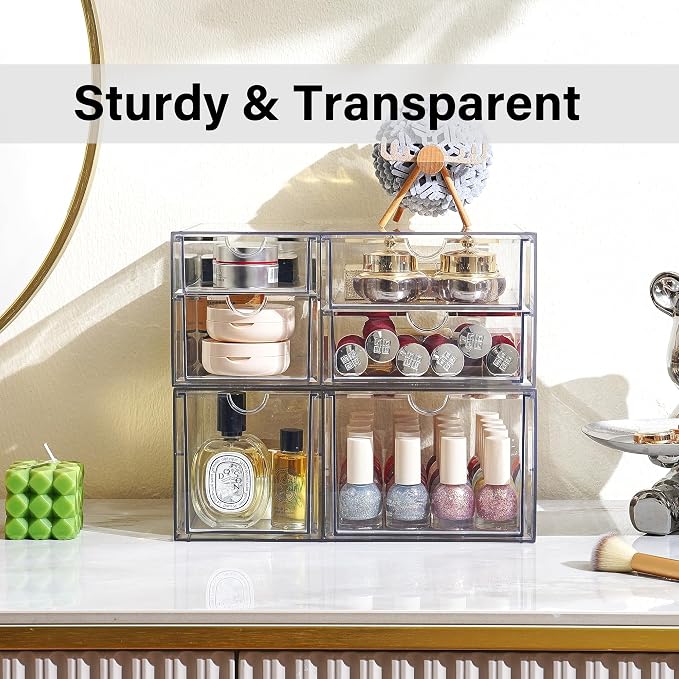 Prsildan Acrylic Makeup Organizer Clear Storage Drawer with 6 Small Drawers - Image 6