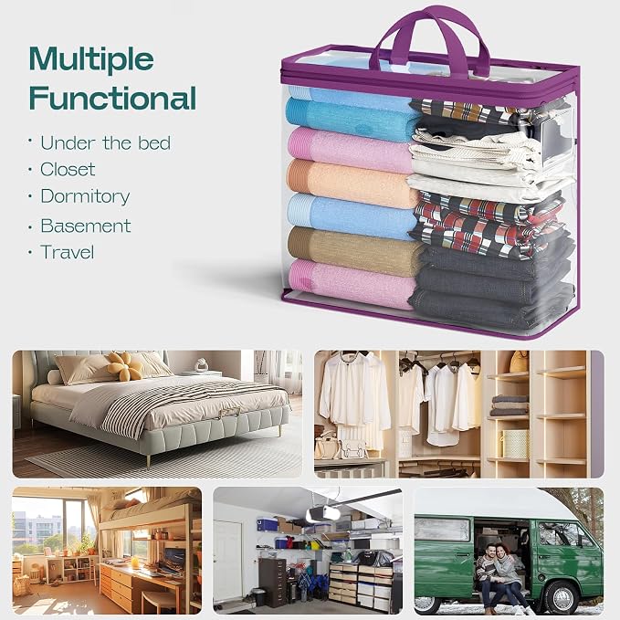 5PACK Clear Zippered Storage Bags for Clothes, 22L Closet Organizers Bag, and Blanket Storage Bags for Bedding, Linen, Blankets, Comforters, Clothing & Toys (Purple) - Image 9
