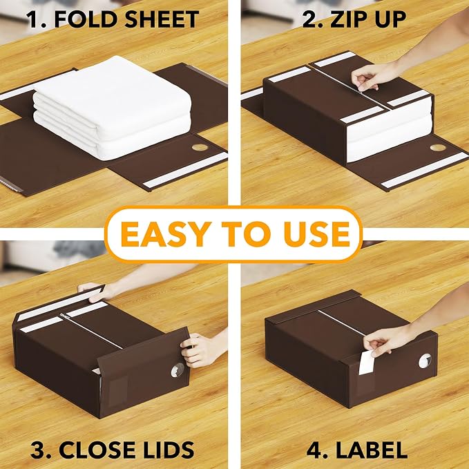 SpaceAid 4 Pack Bed Sheet Organizers and Storage, Foldable Sheet Organizer for Linen Closet, Sheets Set Folder Keeper with Window XL (Queen & King Size) Bedding Container (Brown, 4 Pack) - Image 3