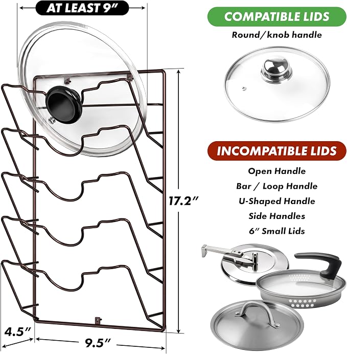 Simple Houseware Wall Door Mounted Pot Lid Rack Organizer, Bronze Finish - Image 2