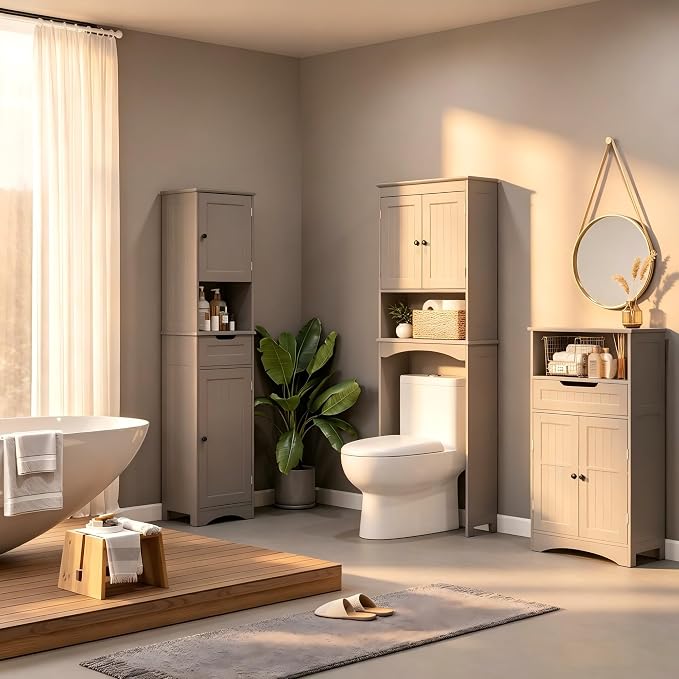 Bealife Over The Toilet Storage Cabinet with Open Shelf - Grey - Image 8