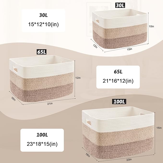 Artfeel Blanket Basket,Rectangle Woven Baskets for Storage,30L Laundry Basket for Decorative Nursery Blanket,Toys,Dirty Clothes and Magazine in Shelves,Baby Room,and Living Room - Image 5