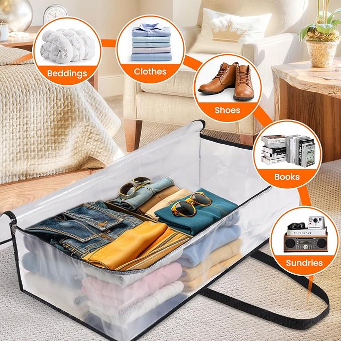 TasticTotes 4 Pack Clear Storage Bags for Comforter, 90L Long | Plastic Blanket Storage with Zipper & Handle, Foldable Moving Bags, Closet Organizer and Under-Bed Storage Containers - Image 6