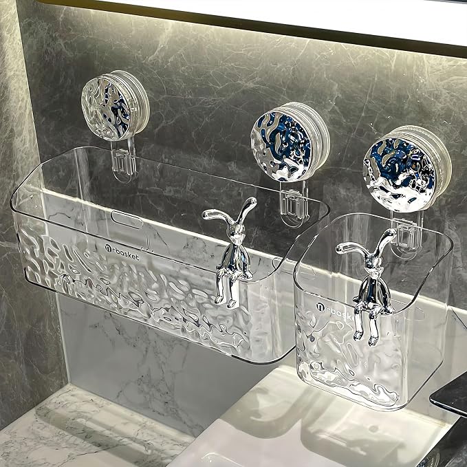 2 Pack Suction Cup Shower Caddy, Wall Mounted Suction Electric Toothbrush Holder for Bathroom, Clear Shower Rack with 2 Movable Hooks, Toothpaste and Razors Shower Organizer - Image 7