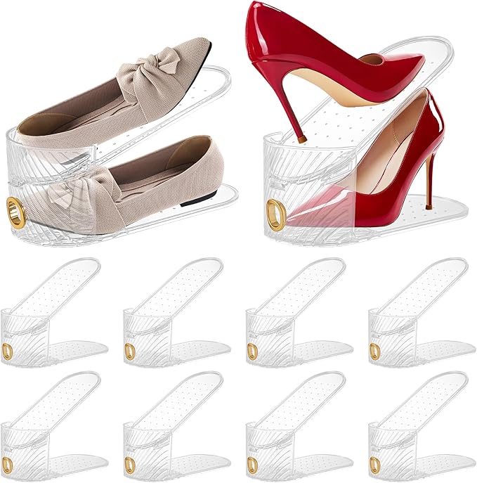 Shoe Slot Organizer，Adjustable Slot Organizer for Pairs of Shoes, Space Saver, Double Deck Riser Rack, Double-Layer Design for Shoe Slots Organizer for Closet. (10, Clear) by Unknown