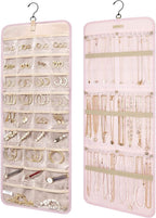 BAGSMART Hanging Jewelry Organizer Necklace/Earring/Ring 2-Sided L Pink by BAGSMART
