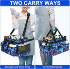 Cleaning Organizer, Large Caddy Bag for Supplies, Housekeeper's Bag with Handle (Blue Leaf) - Image 5
