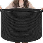 INDRESSME XXXLarge Woven Rope Blanket Basket Living Room Black, 90L by INDRESSME