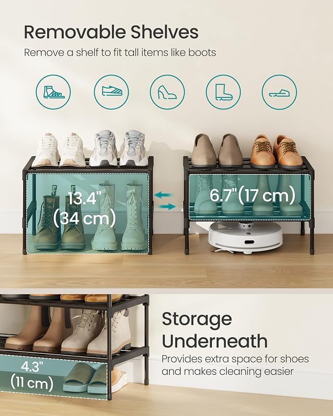 SONGMICS Shoe Rack, 2-Tier Stackable Metal Shoe Organizer, 17.7" Wide - Image 4