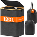 Lifewit 120L Large Laundry Basket with Lid, 2 Removable Bags, Dark Gray by Lifewit