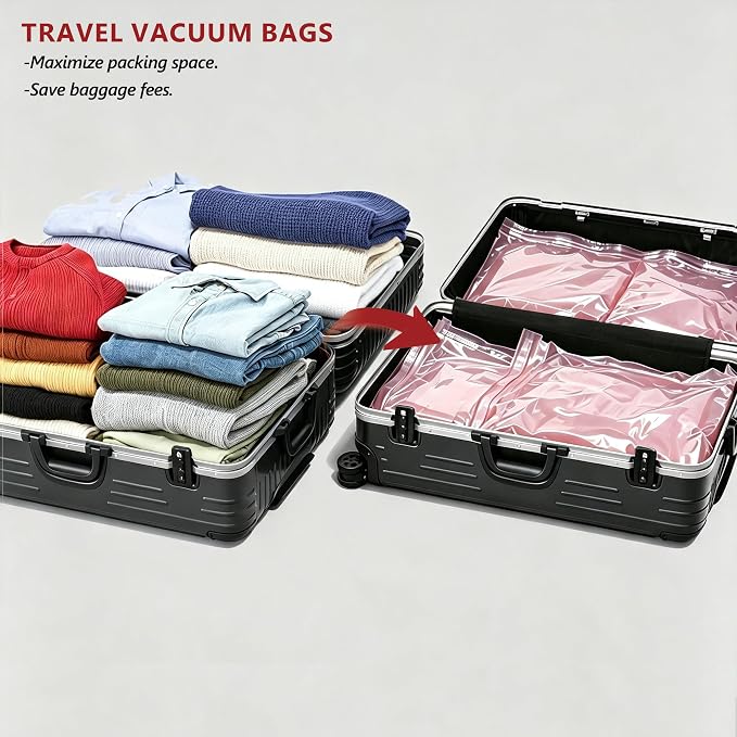 Travel Vacuum Bags for Clothing with Cordless Pump 21 Combo, Pink | Compression Packing Cubes Organizer Storage for Luggage Suitcase, Space Saver Seal Bags for Vacation Cruise - Image 2