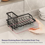 SWTYMIKI Large Sink Caddy Kitchen Sink Organizer with Detachable Brush Holder, Stainless Steel Sponge Holder with Removable Drip Tray Sponge Caddy for Kitchen Countertop, Black - Image 5