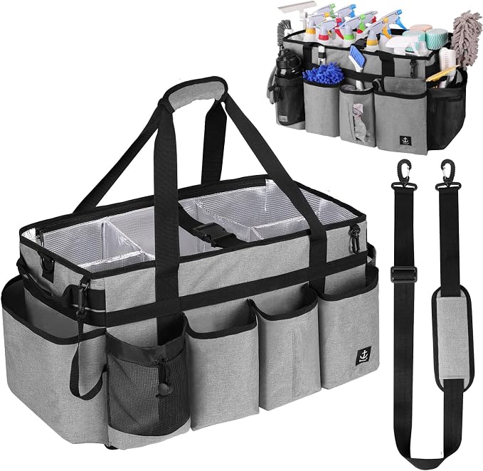 Extra large Cleaning Caddy Bag Built-in hard plastic Aluminum foil lining by Timoxi