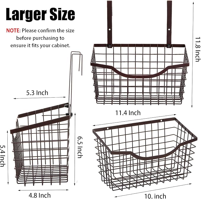 Nicunom 2 Pack Cabinet & Wall Mount Basket, Large Metal Wire Basket Wall Mount Hanging Basket Over Cabinet Door Organizer Bin Grid Storage Baskets for Home Kitchen Bathroom Pantry, Bronze - Image 2